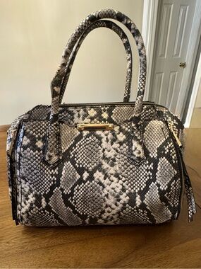 Aldo Black & White Snake-Print Satchel